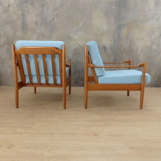 Image 1 of Paar vintage lichtblauwe fauteuils, Scandinavisch 1950