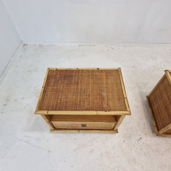 Image 1 of Paar vintage bamboe en rotan nachtkastjes voor Dal Vera, Italië 1970