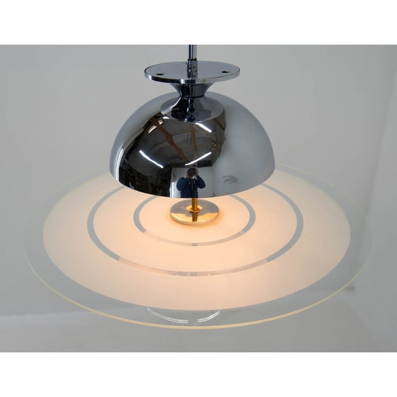 Image 1 of Vintage bauhaus kroonluchter in chroom en gezandstraald glas, 1930