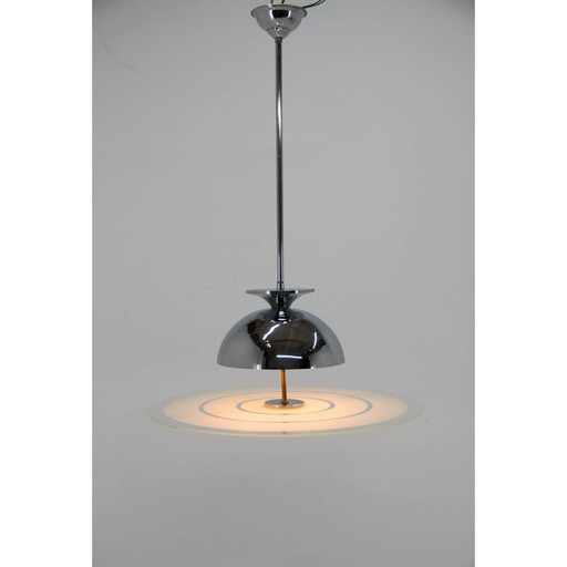 Vintage bauhaus kroonluchter in chroom en gezandstraald glas, 1930