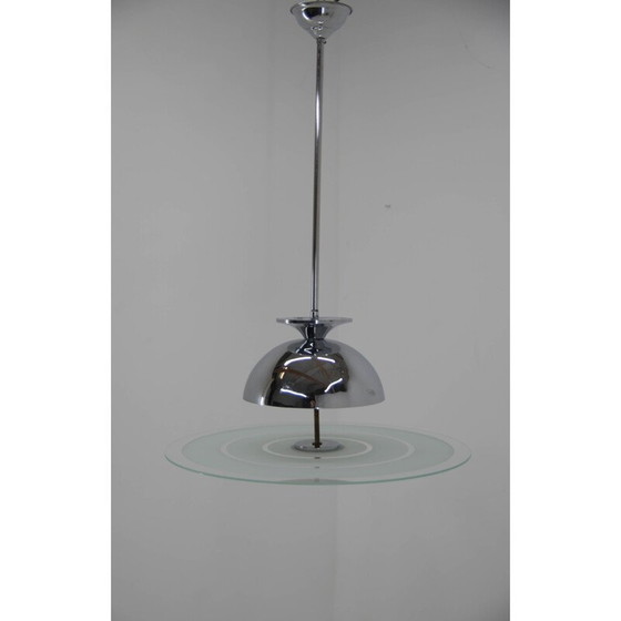 Image 1 of Vintage bauhaus kroonluchter in chroom en gezandstraald glas, 1930