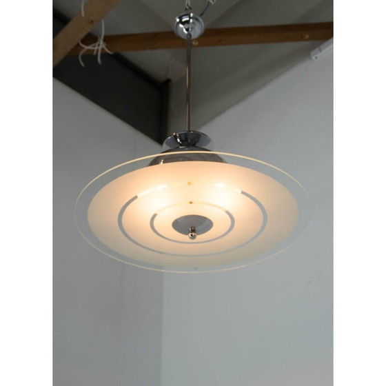 Image 1 of Vintage bauhaus kroonluchter in chroom en gezandstraald glas, 1930