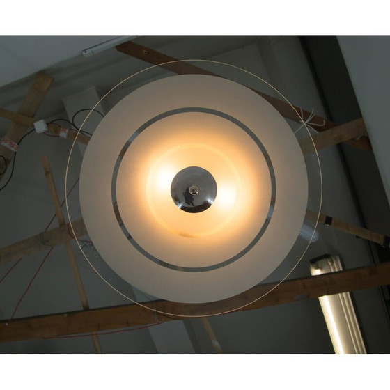 Image 1 of Vintage bauhaus kroonluchter in chroom en gezandstraald glas, 1930