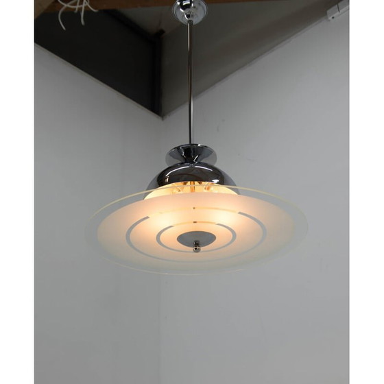 Image 1 of Vintage bauhaus kroonluchter in chroom en gezandstraald glas, 1930