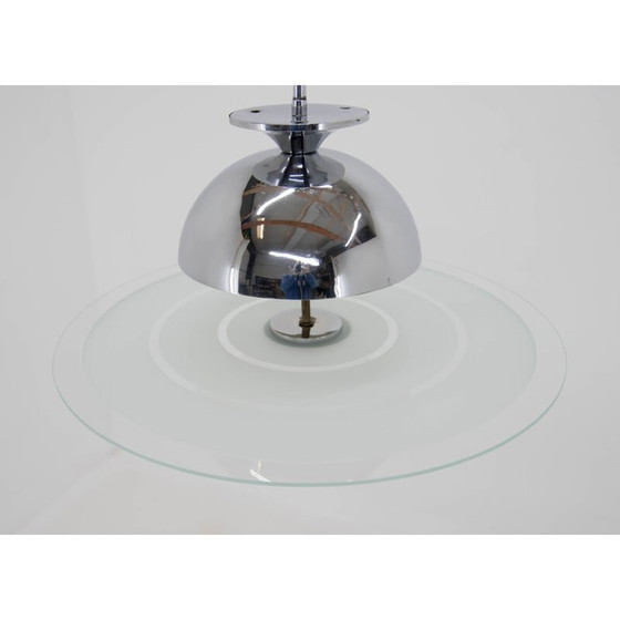 Image 1 of Vintage bauhaus kroonluchter in chroom en gezandstraald glas, 1930