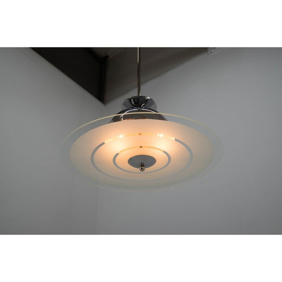 Image 1 of Vintage bauhaus kroonluchter in chroom en gezandstraald glas, 1930