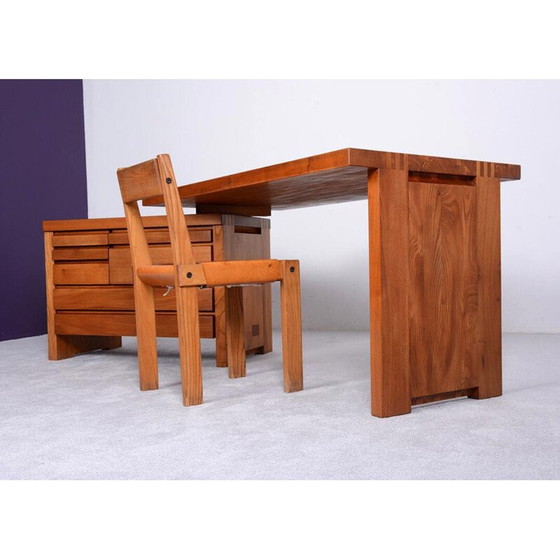 Image 1 of Vintage modulair bureau in massief iepenhout van Pierre Chapo, 1970