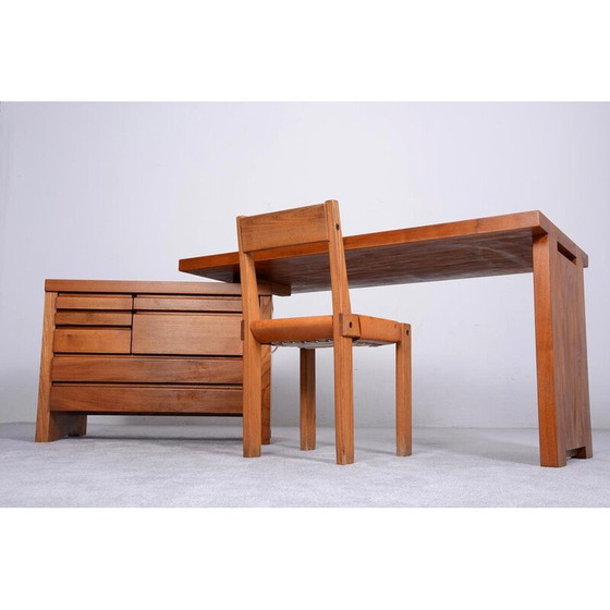 Image 1 of Vintage modulair bureau in massief iepenhout van Pierre Chapo, 1970