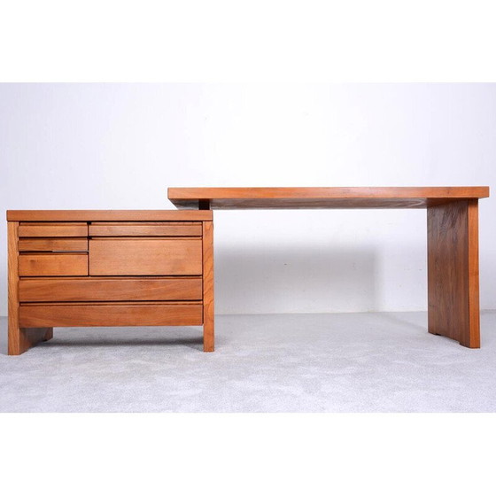 Image 1 of Vintage modulair bureau in massief iepenhout van Pierre Chapo, 1970