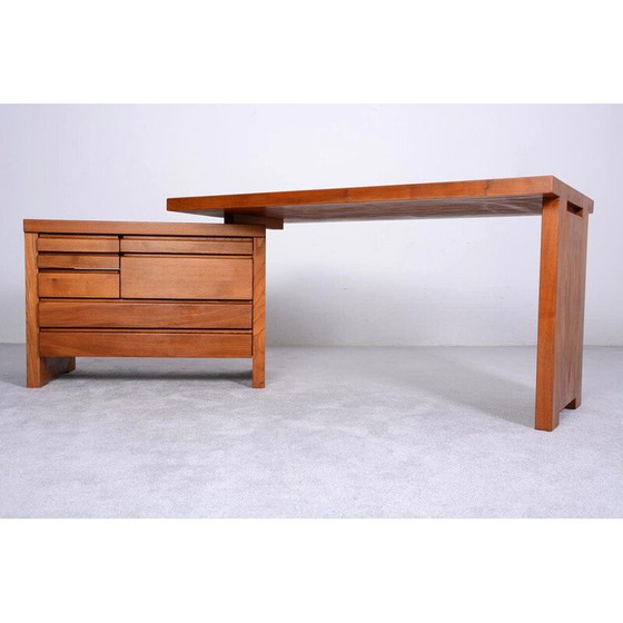 Image 1 of Vintage modulair bureau in massief iepenhout van Pierre Chapo, 1970