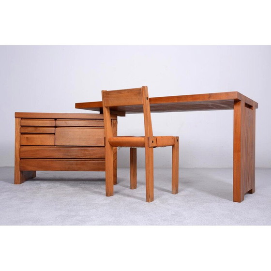 Image 1 of Vintage modulair bureau in massief iepenhout van Pierre Chapo, 1970