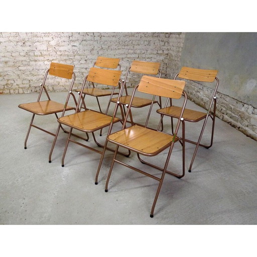 Set van 6 vintage klapstoelen Lallemand 1960 - 70s
