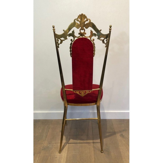 Image 1 of Set van 4 vintage stoelen van messing en rood fluweel