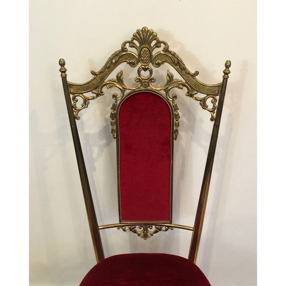 Image 1 of Set van 4 vintage stoelen van messing en rood fluweel