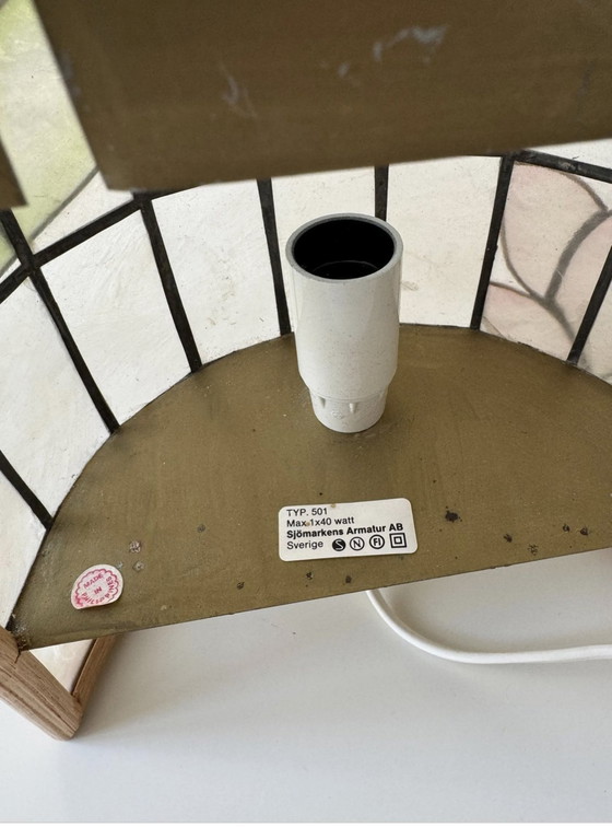 Image 1 of Paar Zweedse Vintage Tiffany / Bamboe Stijl Zeeschelp Wandconussen , Handgemaakt, Sjömarkens Armatur