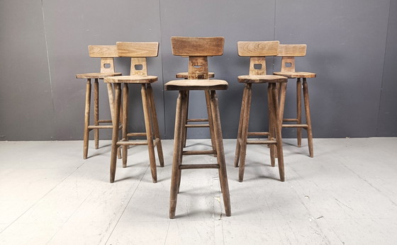 Image 1 of Set van 6 Vintage Brutalistische Barkrukken, 1960S