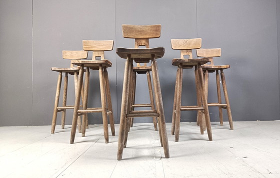 Image 1 of Set van 6 Vintage Brutalistische Barkrukken, 1960S