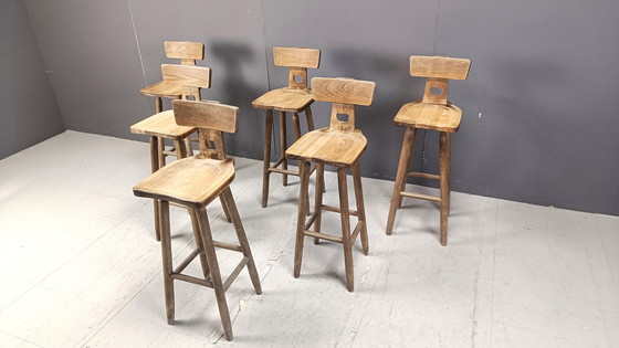 Image 1 of Set van 6 Vintage Brutalistische Barkrukken, 1960S