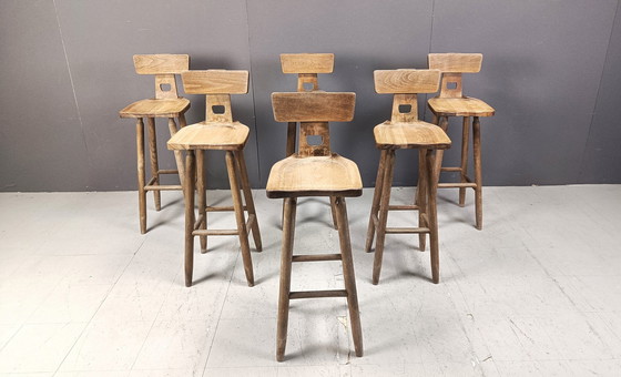 Image 1 of Set van 6 Vintage Brutalistische Barkrukken, 1960S