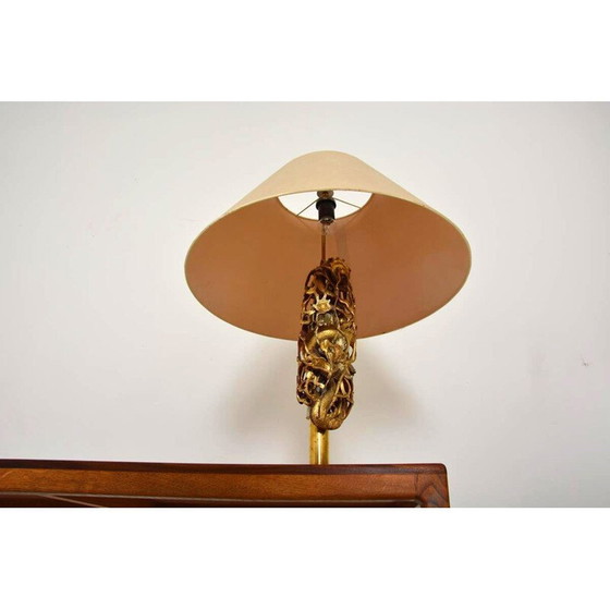 Image 1 of Vintage verguld hout en messing sfeerlamp, 1960