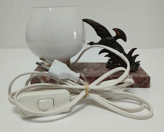 Image 1 of Vintage Opaline Marmeren Vogel Lamp