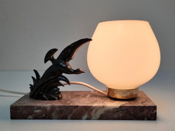 Image 1 of Vintage Opaline Marmeren Vogel Lamp