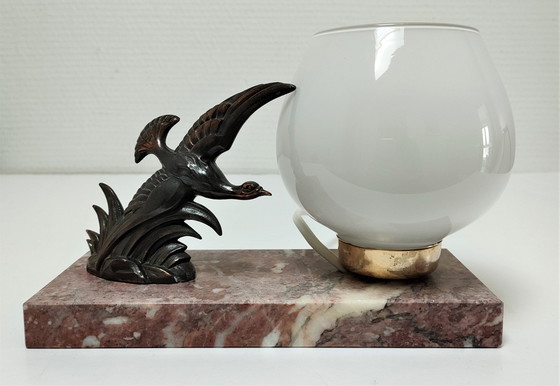 Image 1 of Vintage Opaline Marmeren Vogel Lamp