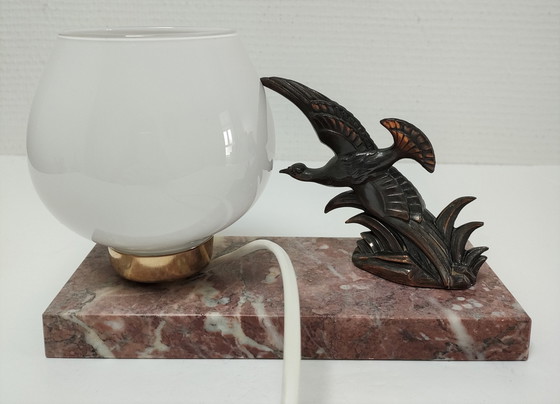 Image 1 of Vintage Opaline Marmeren Vogel Lamp