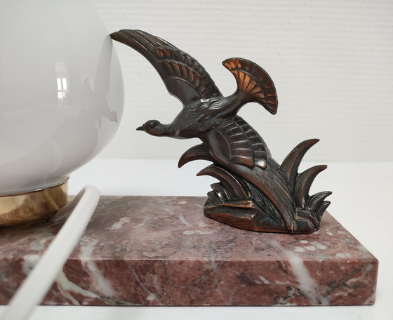 Image 1 of Vintage Opaline Marmeren Vogel Lamp