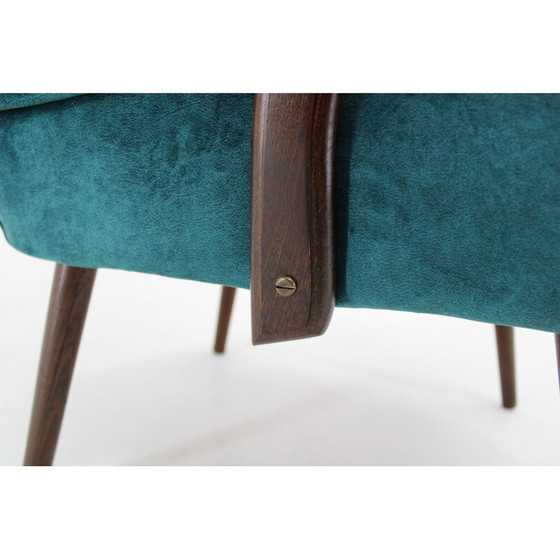 Image 1 of Paar vintage beuken en fluwelen fauteuils, Tsjecho-Slowakije 1970