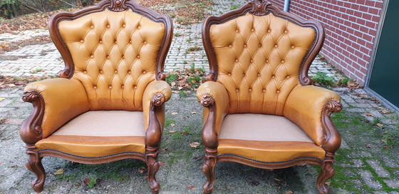 Image 1 of 2 Chesterfield Barok Leder Fauteuils 2 Chesterfield Barok Leder Fauteuils 