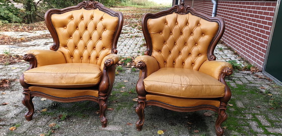 Image 1 of 2 Chesterfield Barok Leder Fauteuils 2 Chesterfield Barok Leder Fauteuils 