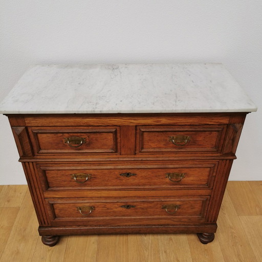 Vintage Frans Dressoir Commode, Ladekast, Badkamermeubel Met Marmer Blad