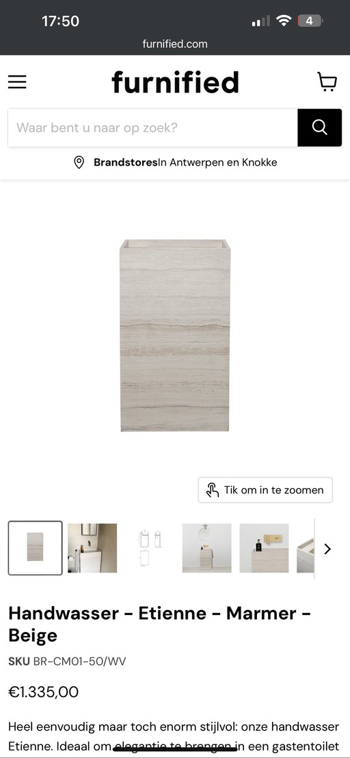 Furnified Beige Marmer Wastafel Nieuw Ongebruikt