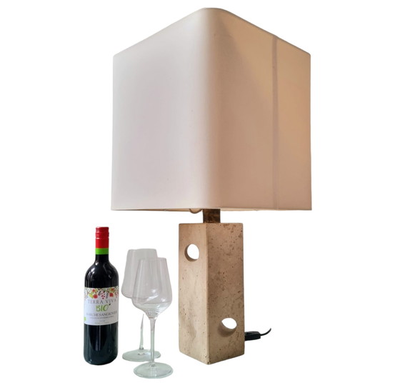 Image 1 of Sculpted travertine table lamp