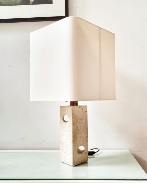 Image 1 of Sculpted travertine table lamp