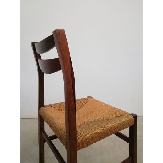 Image 1 of Set van 4 vintage Scandinavische stoelen van rozenhout en stro