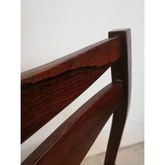 Image 1 of Set van 4 vintage Scandinavische stoelen van rozenhout en stro