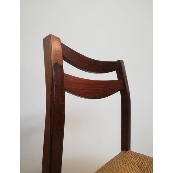 Image 1 of Set van 4 vintage Scandinavische stoelen van rozenhout en stro