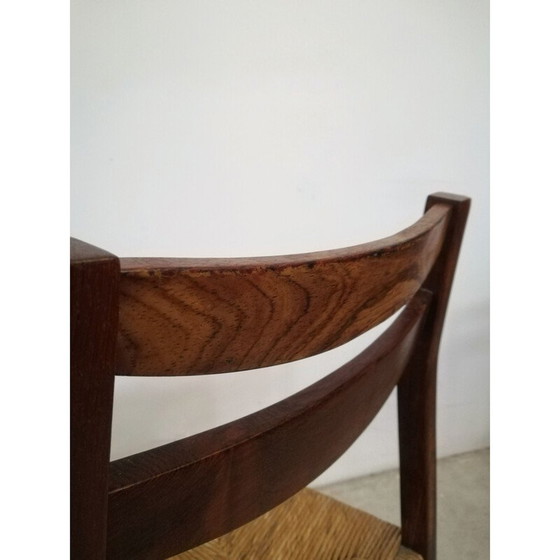 Image 1 of Set van 4 vintage Scandinavische stoelen van rozenhout en stro