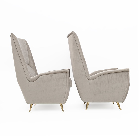 Image 1 of Paar Gio Ponti Mid Century Moderne fluwelen fauteuils met hoge rug door Isa, 1950