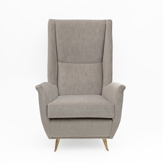 Image 1 of Paar Gio Ponti Mid Century Moderne fluwelen fauteuils met hoge rug door Isa, 1950