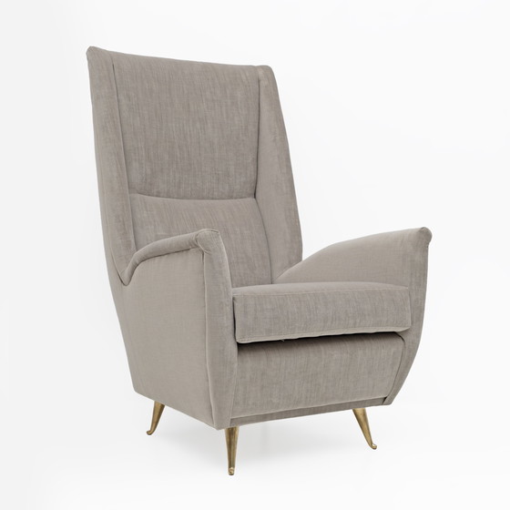 Image 1 of Paar Gio Ponti Mid Century Moderne fluwelen fauteuils met hoge rug door Isa, 1950