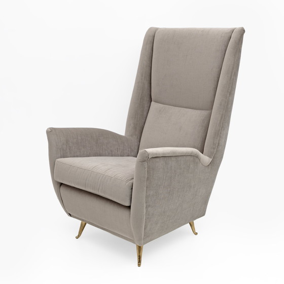 Image 1 of Paar Gio Ponti Mid Century Moderne fluwelen fauteuils met hoge rug door Isa, 1950