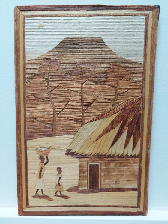 Image 1 of 2 Stuks Vintage Afrikaanse Bamboe Kunstwerkjes .