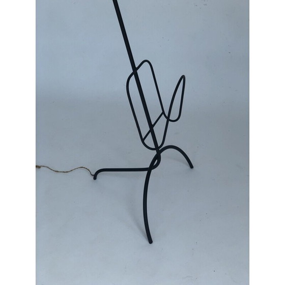 Image 1 of Smeedijzeren en messing vintage tijdschriftenhouderlamp met zichtbaar peertje, 1960