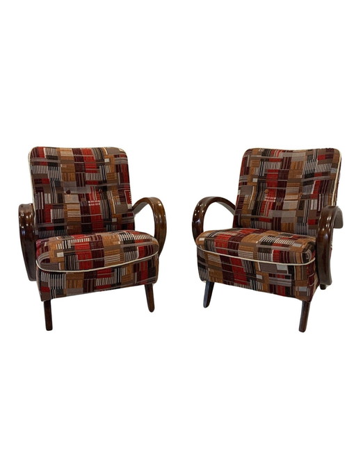 2x Jindrich Halabala loungestoel - rood bruin