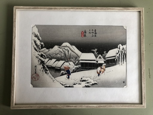 Utagawa Hiroshige - Avondlijke sneeuw bij Kanbara".