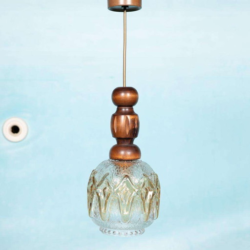 Brutalist glazen hanglampen 70s, vintage Swedish pendant