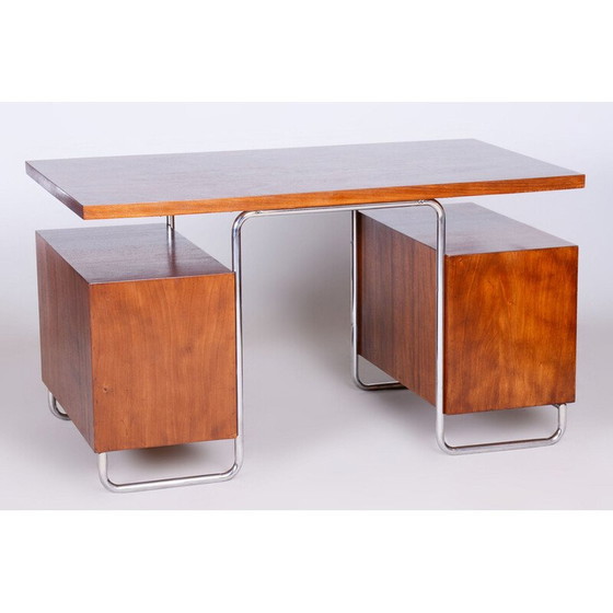 Image 1 of Vintage beuken en verchroomd stalen bureau door Hynek Gottwald, Tsjecho-Slowakije 1930
